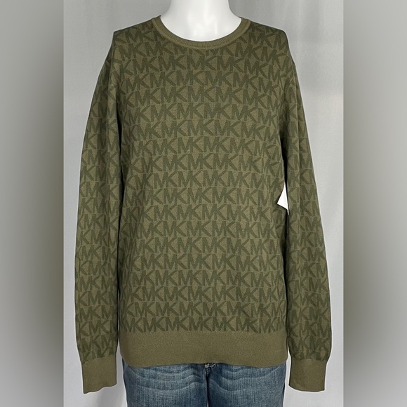 Michael Kors Logo Cotton Monogram Sweater Olive Men's Large